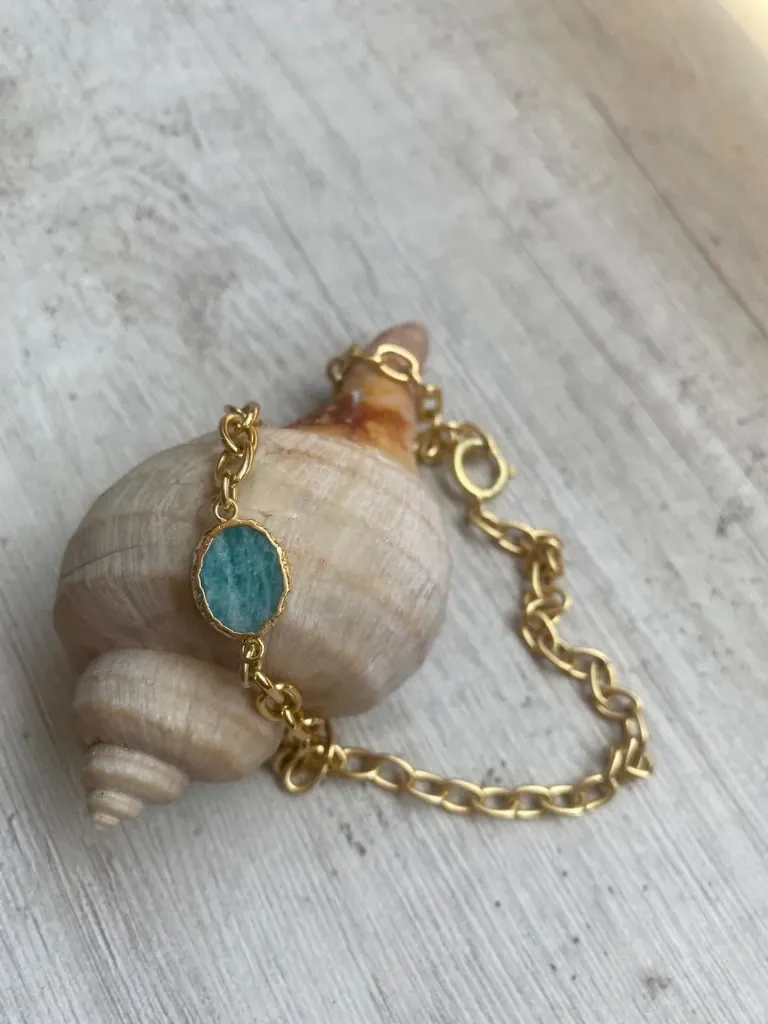 Collar Eslabones Piedra Amazonite, Enchapado Oro